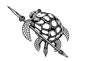 Turtle holding a trident tattoo idea