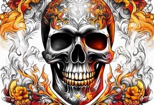 Mage orange yellow red inhaling smoke skull showing through skin tattoo idea