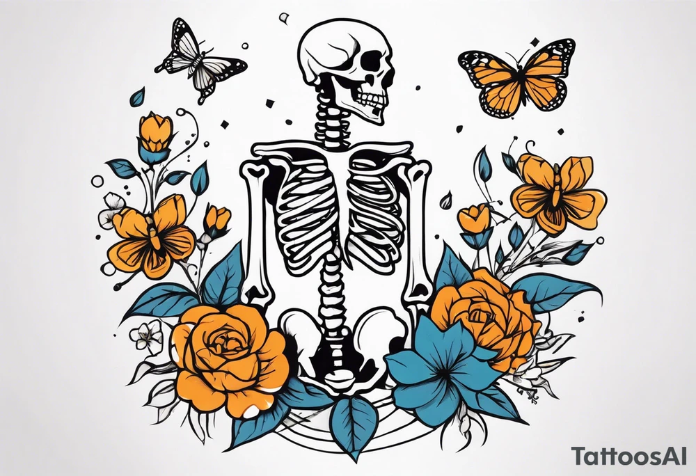 full body skeleton in pieces

 flowers and butterflies
simple design minimal sketch tattoo idea