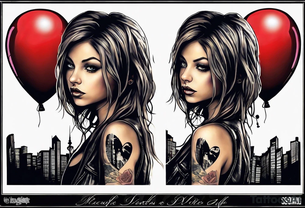 **Tattoo Prompt:**

Design a tattoo inspired by Nine Inch Nails' song "Right Where It Belongs," incorporating iconic Banksy imagery. The central piece could feature a young girl, reminiscent of Banksy's "Balloon Girl," standing at the edge of a precipice. Instead of a heart-shaped balloon, she holds a cracked mirror reflecting a distorted cityscape, symbolizing the themes of reality and illusion.

Around her, faint, ghostly images of people in gas masks (similar to Banksy's "Napalm" piece) emerge from the shadows, representing the song's commentary on societal influence and perception. Above, in a stylized, graffiti-like font, the words "Right Where It Belongs" arc across the scene, blending into the fragmented skyline.

The entire composition is framed by a barbed wire halo, adding a touch of defiance and the struggle for authenticity, encapsulating the haunting and reflective essence of both the song and Banksy's art. tattoo idea