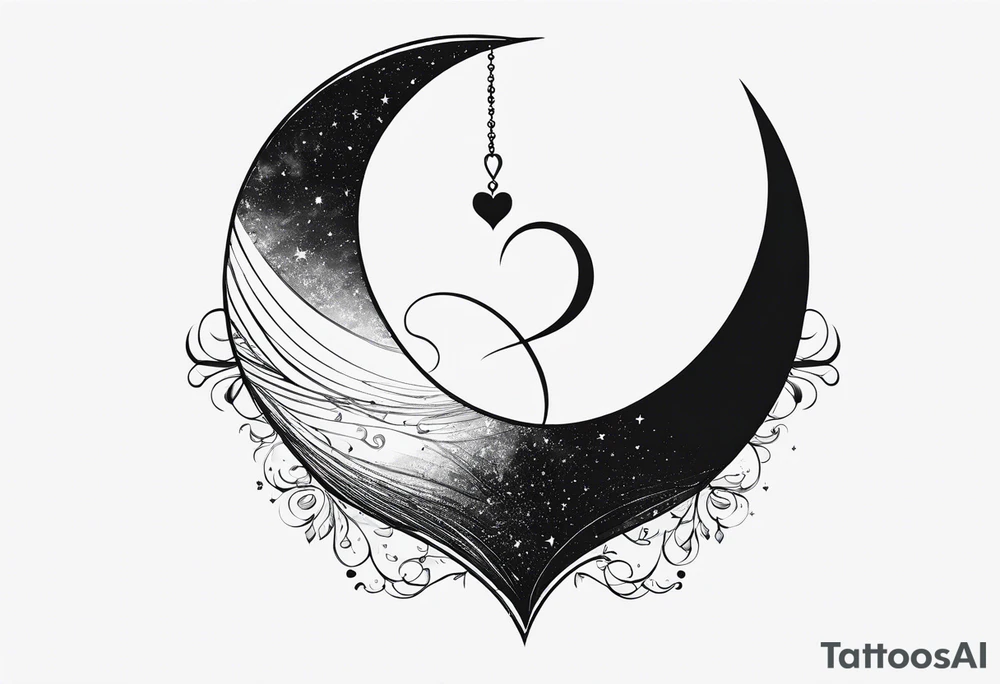 minimalistic Crescent moon with a love heart inside tattoo idea