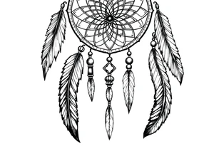 native dreamcatcher with flowing feathers and sacred beads tattoo idea