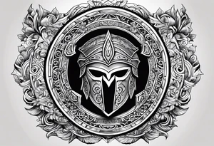 Spartan shield with Greek spiral pattern around it tattoo idea