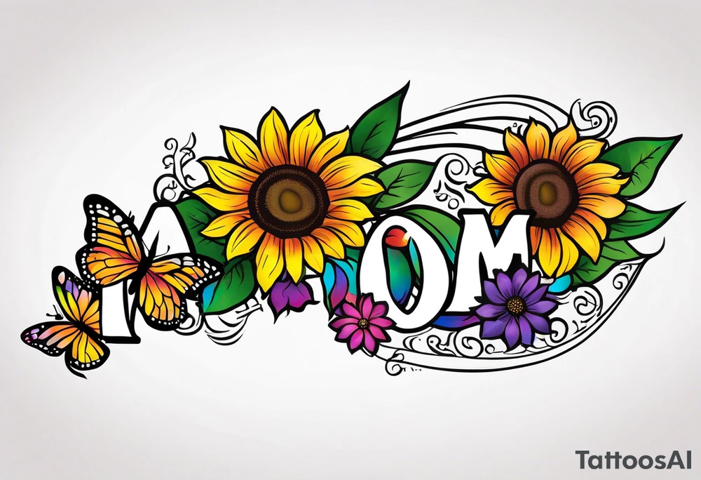 Memorial arm sleeve for mom with rainbow sunflowers and butterflies tattoo idea