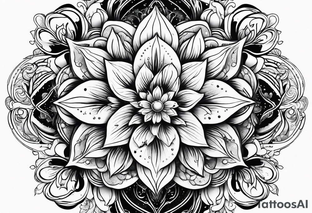 Cosmic space flowers tattoo idea