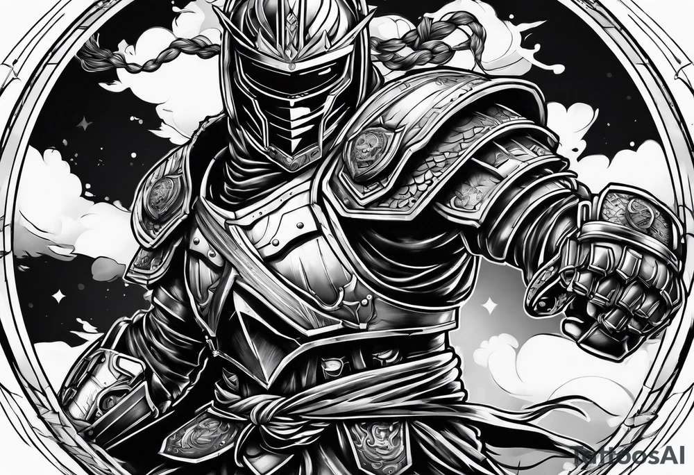 Modern robot ninja fighting gladiator tattoo idea