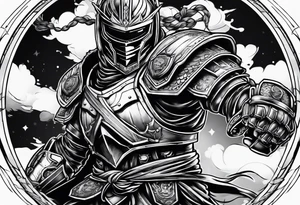 Modern robot ninja fighting gladiator tattoo idea