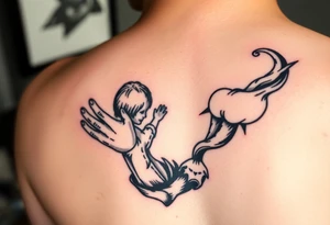 i want a boy reaching out to Jesus hand while falling into the emboss tattoo idea