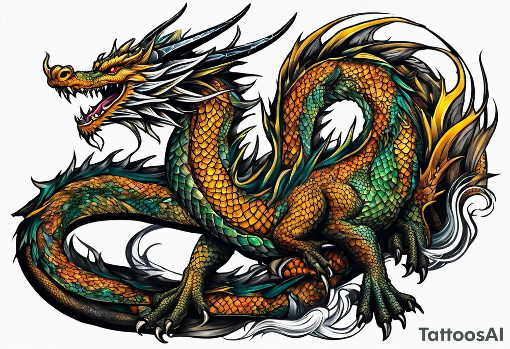 dragon with black background tattoo idea