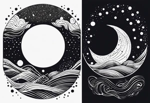 Water element with half a sun, some water dots, tattoo idea