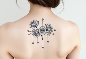 roses, gemstones on chains, stars tattoo idea