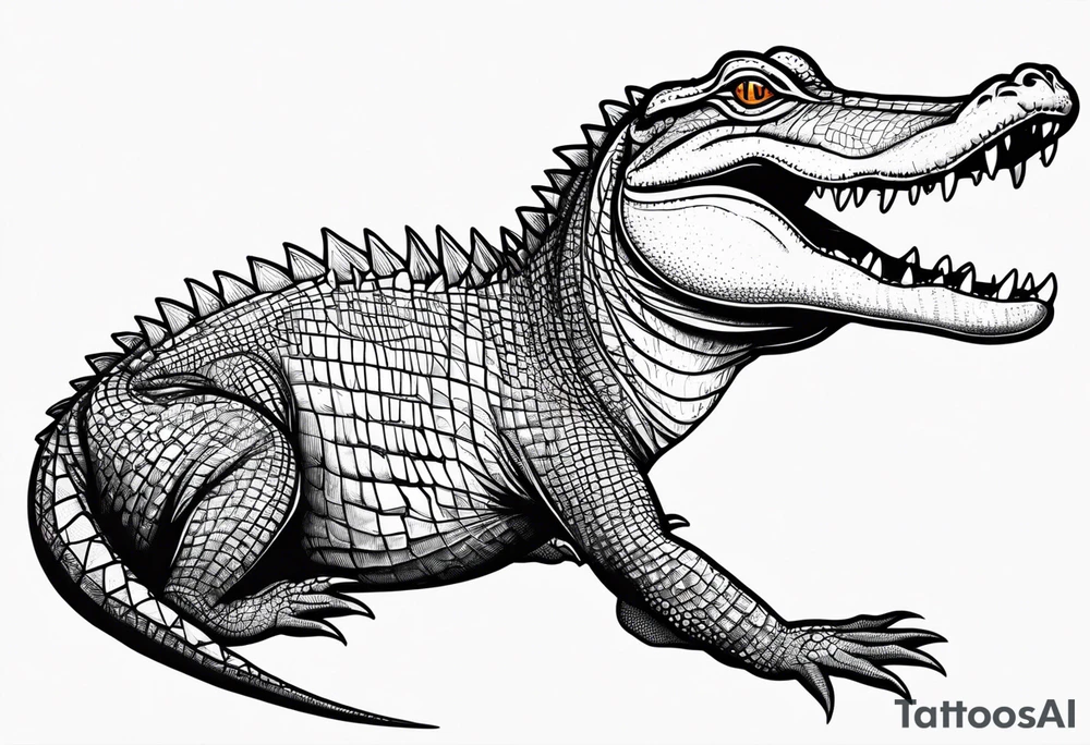 Full body alligator with straight tail top view tattoo idea