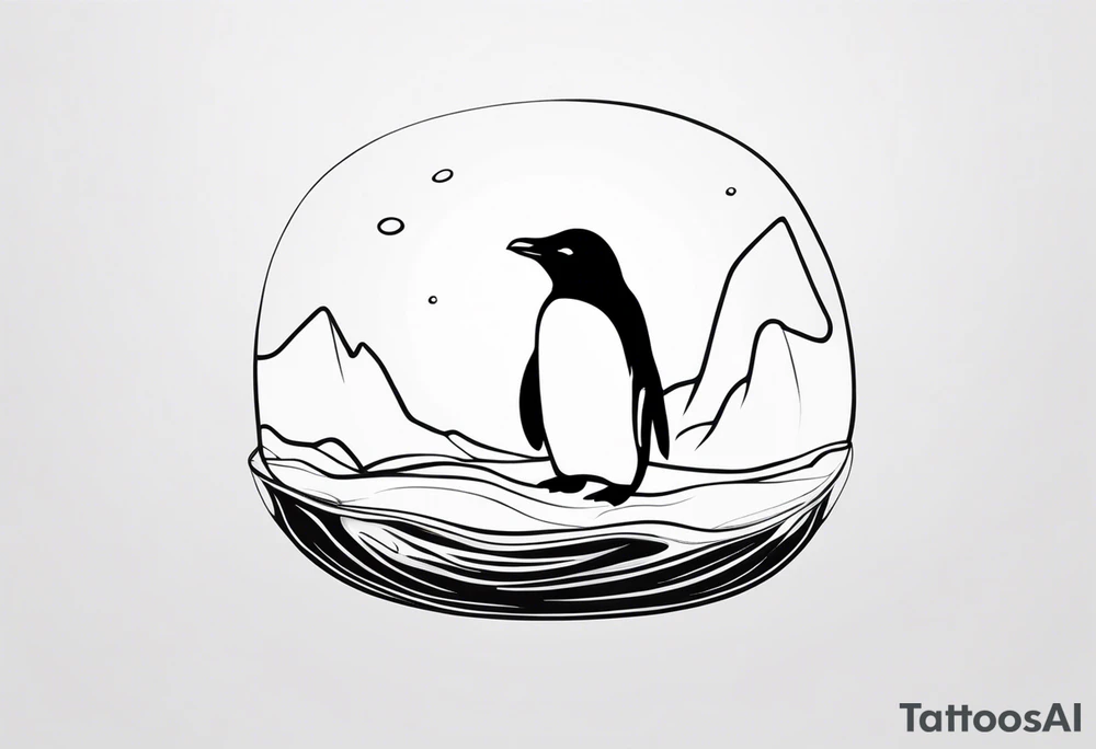 small penguin floating in ice, black and white, forearm placement tattoo idea