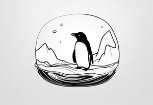 small penguin floating in ice, black and white, forearm placement tattoo idea