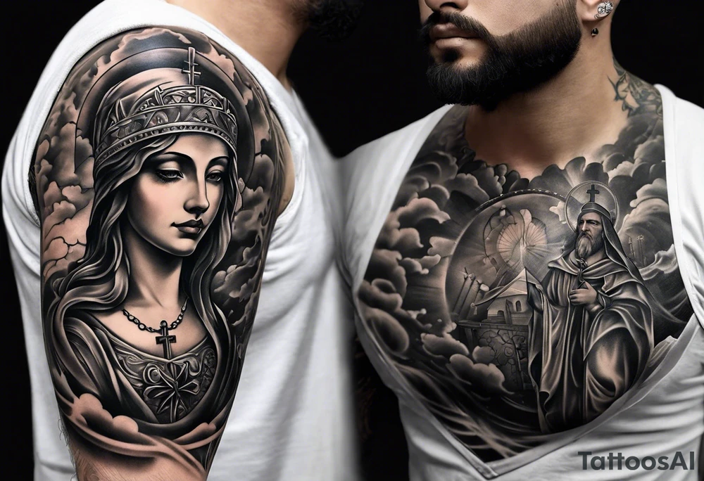 Catholic tattoo sleeve for a man. tattoo idea tattoo idea