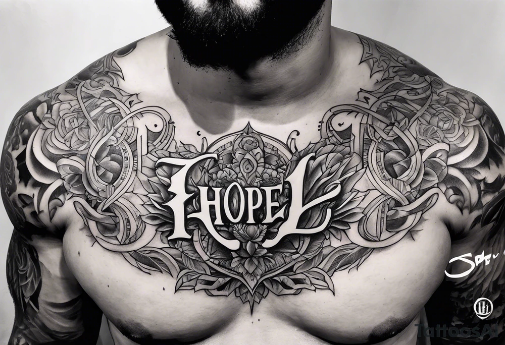 full chest piece one zues with letters HOPE tattoo idea