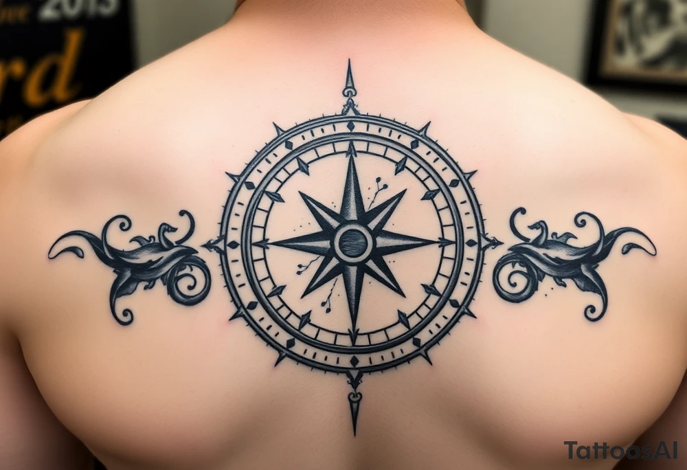 Tattoo with a compass and the constellation of Aquarius to show that the hard road you are traveling will be for the better tattoo idea