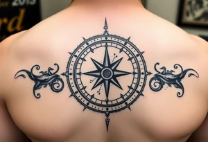 Tattoo with a compass and the constellation of Aquarius to show that the hard road you are traveling will be for the better tattoo idea