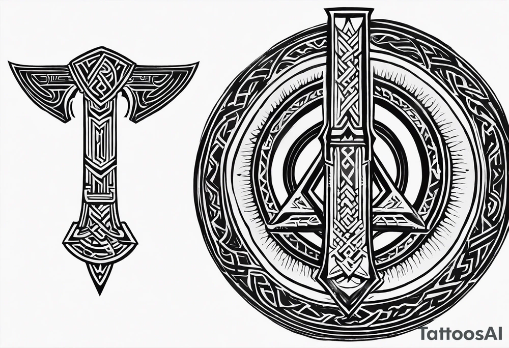 Valhalla  round shield axe
Valknut sword tattoo idea