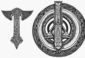 Valhalla  round shield axe
Valknut sword tattoo idea