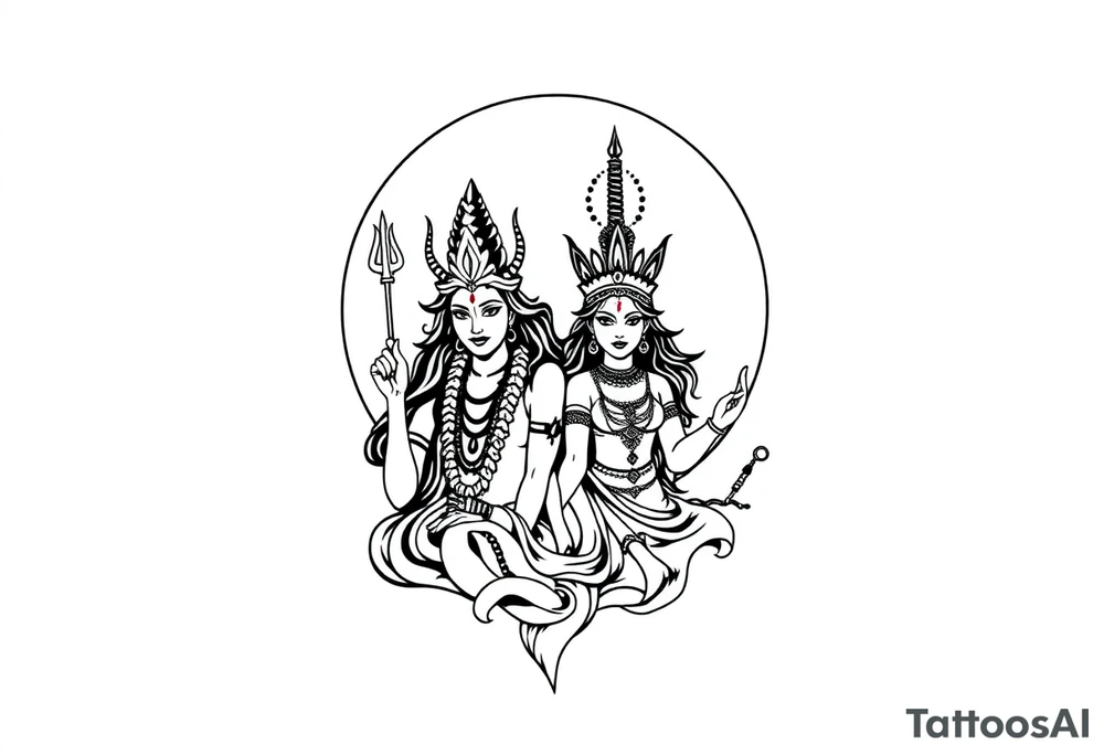 Lord Shiva, Godess Kali, Godess Lilith Together with the moon in the background tattoo idea