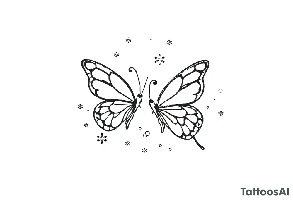 Simple outline of butterflies with lots of sparkles and bubbles tattoo idea