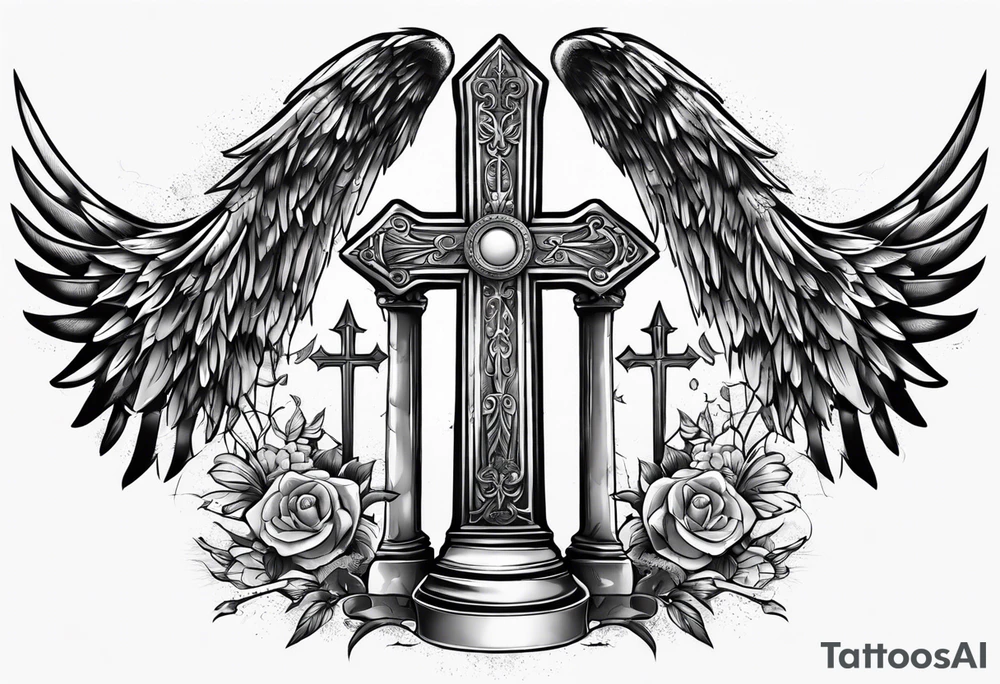 Death before dishonor with angel wings and gravestones tattoo idea