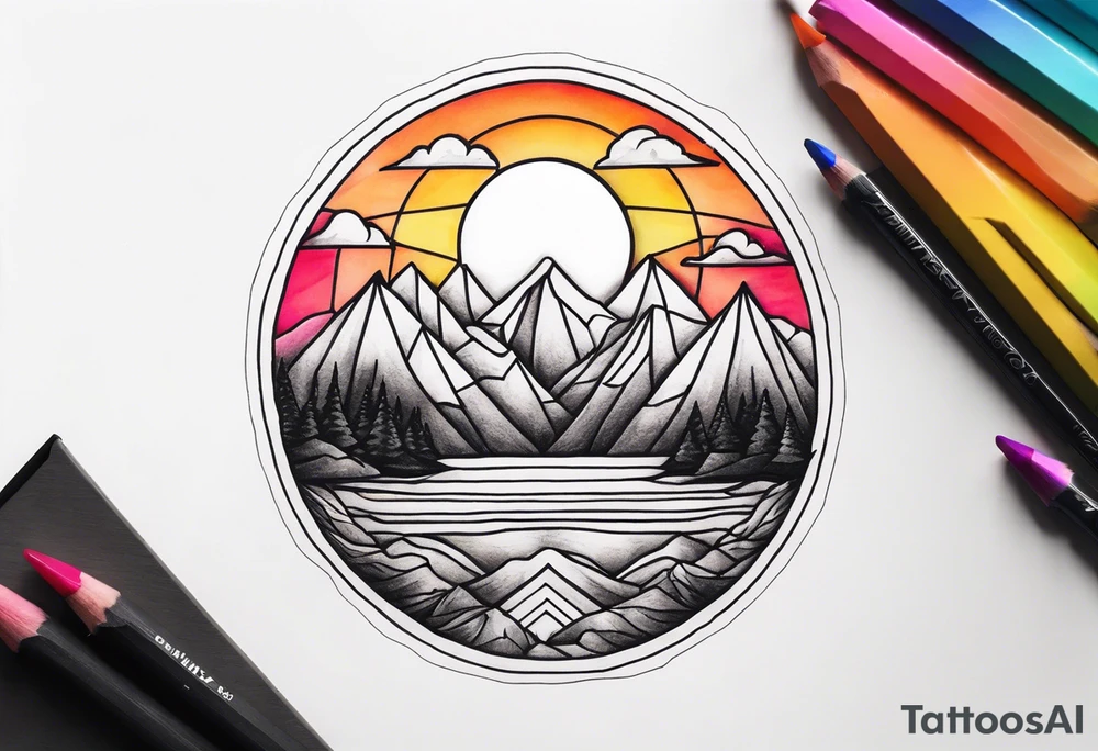 sunset over mountains made of prism glass tattoo idea