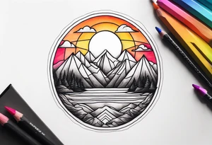 sunset over mountains made of prism glass tattoo idea