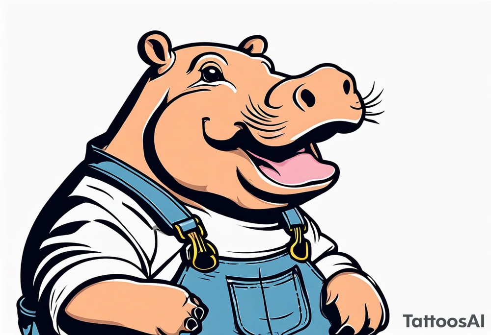 Baby hippo wearing a overalls and flipping the bird tattoo idea