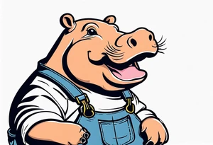 Baby hippo wearing a overalls and flipping the bird tattoo idea