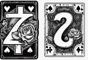 Number 7 and number 2 stacked poker card, most outward facing card has a small gravestone on it tattoo idea