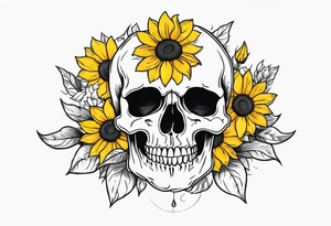 skull surrounded by sunflowers tattoo idea