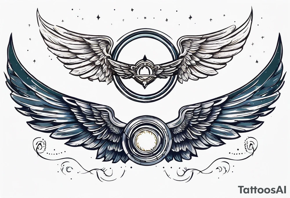 a pair of wings with a halo above them tattoo idea