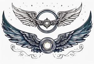 a pair of wings with a halo above them tattoo idea