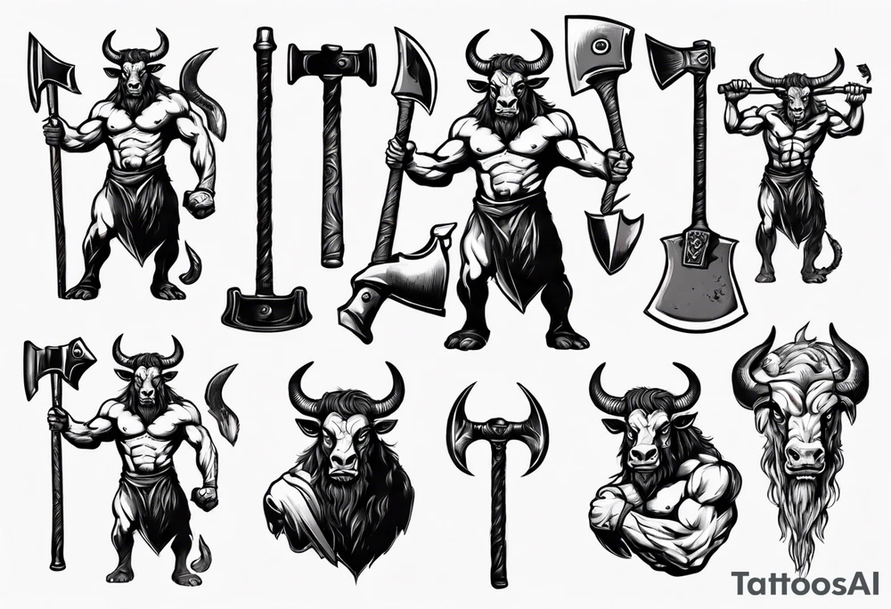 minotaur holding an axe tattoo idea