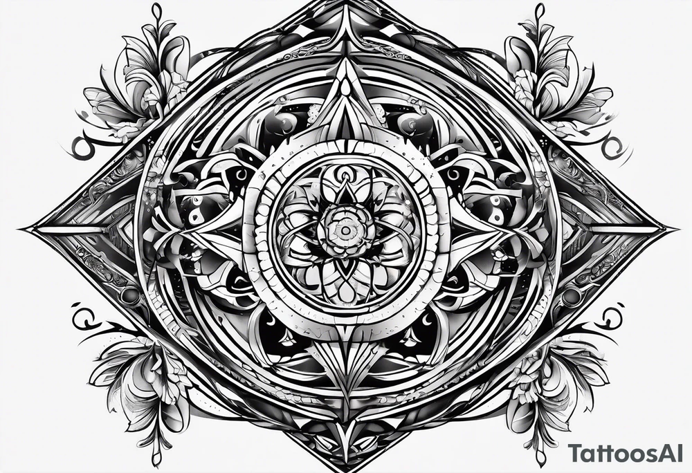 narrow strip made of quantum atoms tattoo idea