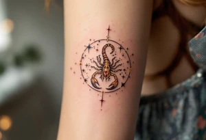 A golden Scorpius star constellation with a scarlet core, Scorpius prowls the zodiac as the guardian of hidden truths. tattoo idea