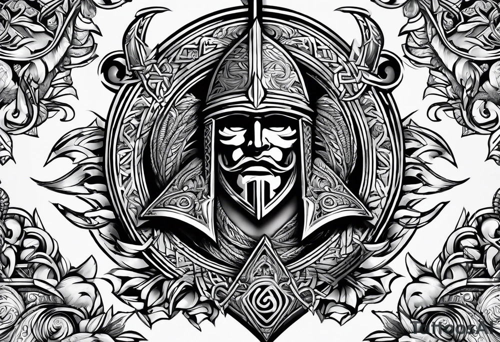 Valhalla sword shield long ship dragon axe Valknut tattoo idea