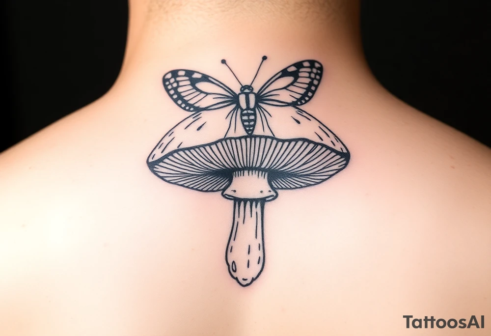 mushroom with butterlys above it tattoo idea