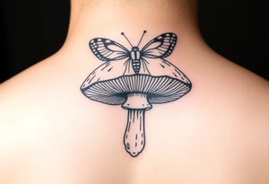 mushroom with butterlys above it tattoo idea