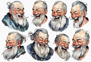 full portrait a large Bavarian man with a grey beard laughing tattoo idea