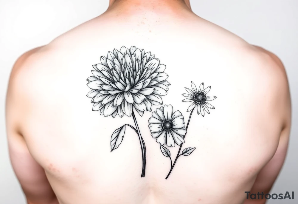 chrysanthemum, poppy and daisy dainty tatoo tattoo idea