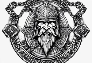 Valhalla sword shield  axe Valknut barbed wire chains tattoo idea