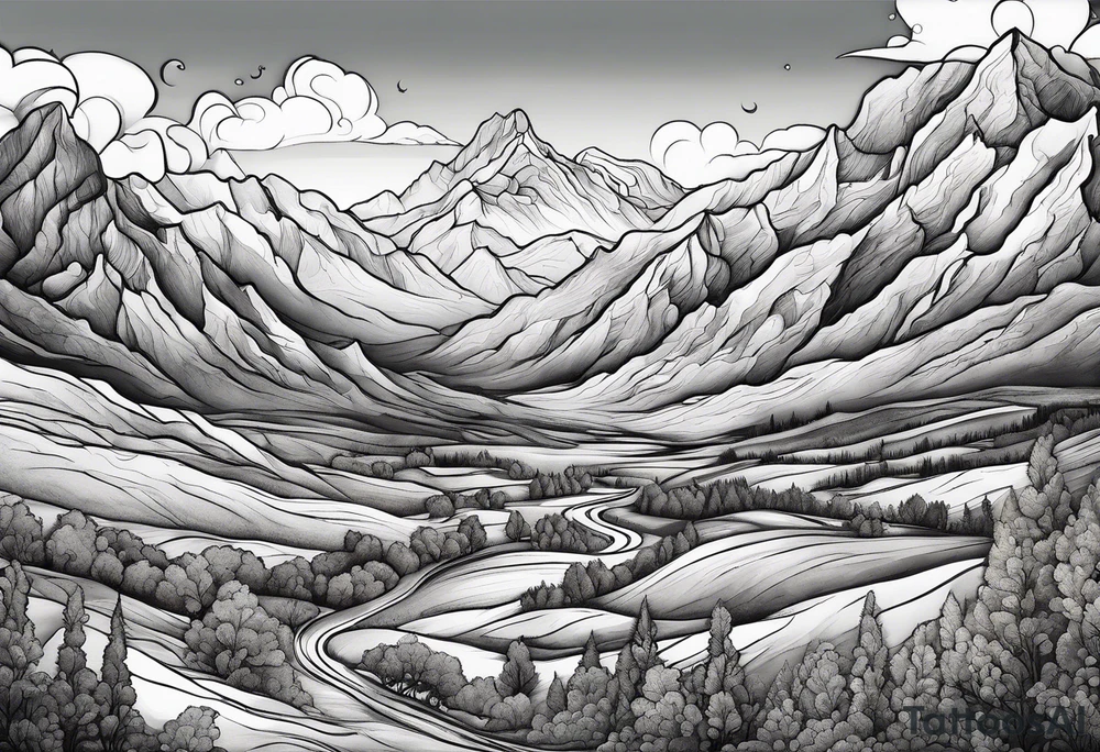 renaissance but western looking plateau and valley tattoo idea