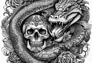 Arm sleeve with skulls alligators and  pythons tattoo idea