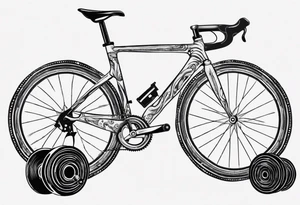 BMC road bicycle on a mountain placed on a dumbbell tattoo idea