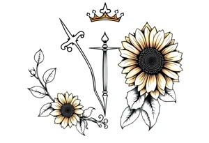 Sagittarius Genesis and a crown and sunflower tattoo idea