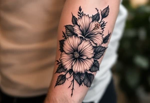 Masculine hibiscus flowers tattoo idea
