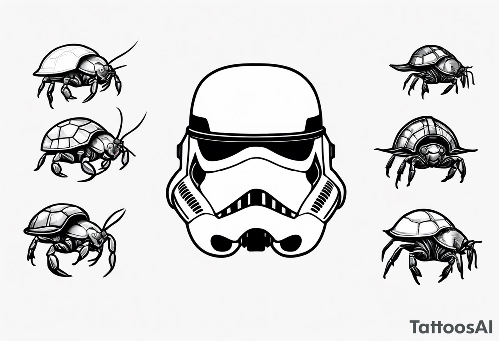 storm trooper helmet and a hermit crab tattoo idea